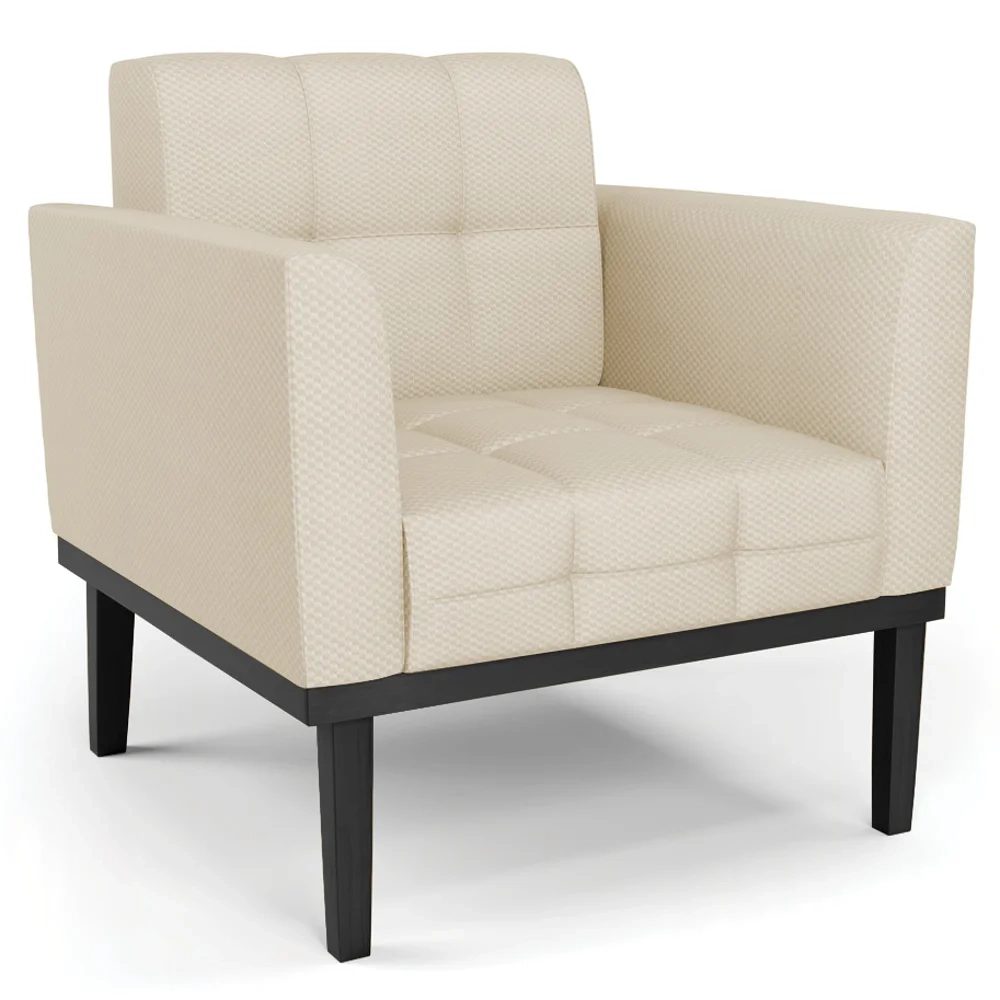 Sofá Namoradeira e 2 Poltronas Base Madeira Preto Ana Veludo Luxo Off White - Ibiza