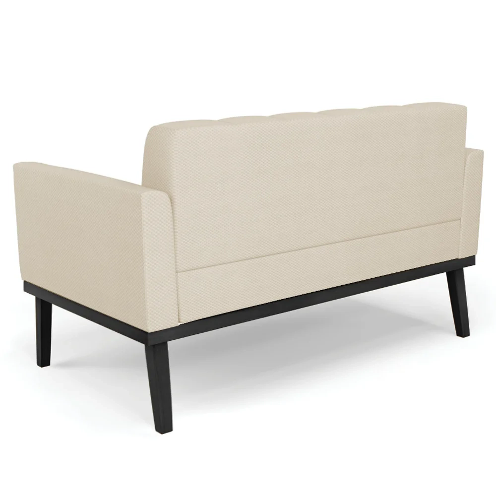 Sofá Namoradeira e 2 Poltronas Base Madeira Preto Ana Veludo Luxo Off White - Ibiza