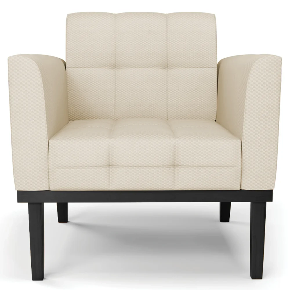 Sofá Namoradeira e 2 Poltronas Base Madeira Preto Ana Veludo Luxo Off White - Ibiza