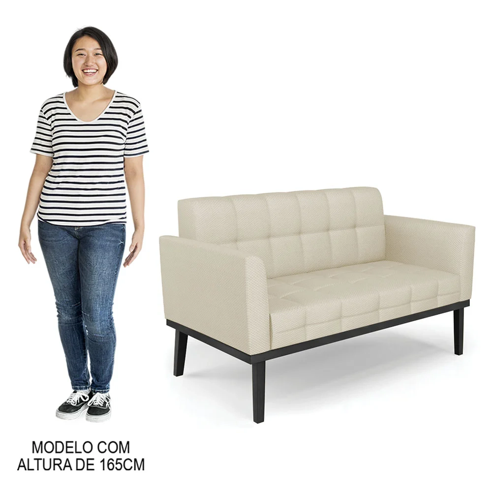 Sofá Namoradeira e 2 Poltronas Base Madeira Preto Ana Veludo Luxo Off White - Ibiza