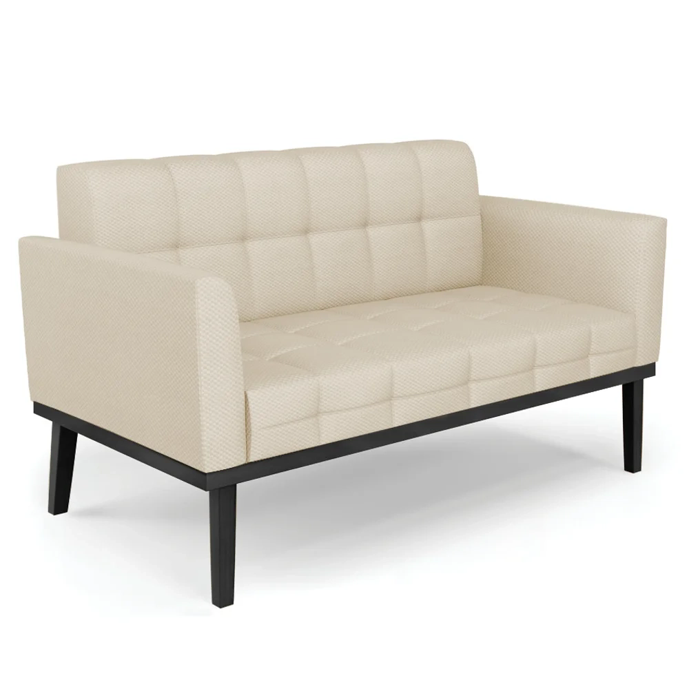 Sofá Namoradeira e 2 Poltronas Base Madeira Preto Ana Veludo Luxo Off White - Ibiza