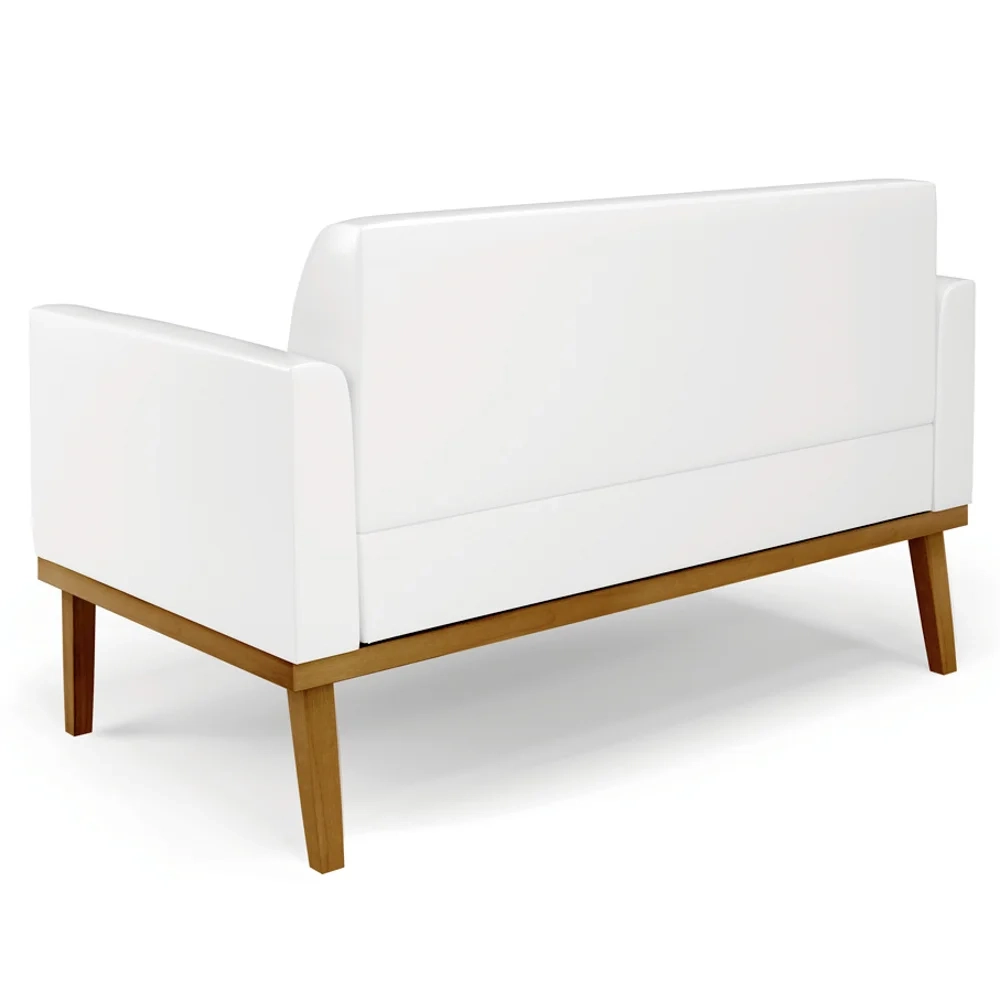 Sofá Namoradeira e 1 Poltrona Base Madeira Castanho Maressa Sintético PU Branco - Ibiza