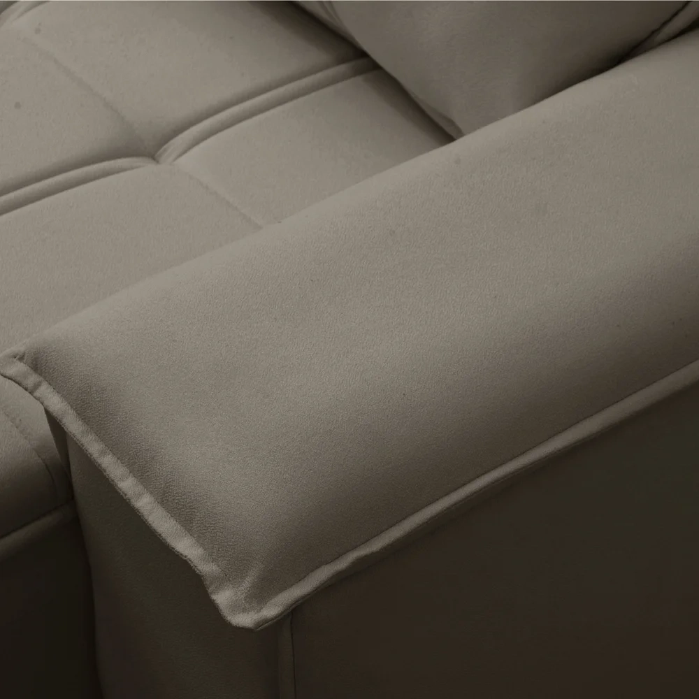 Sofá Retrátil 3 Lugares com Porta Copo 210cm Malta F05 Veludo Marrom - Mpozenato