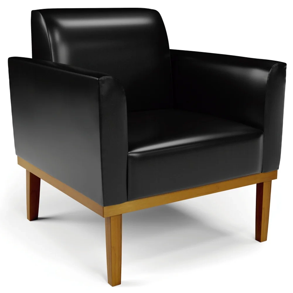 Sofá Namoradeira e 1 Poltrona Base Madeira Castanho Maressa Sintético PU Preto - Ibiza