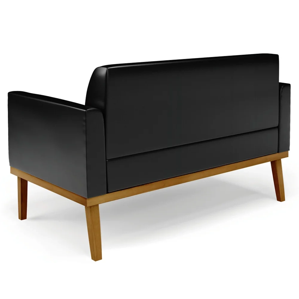 Sofá Namoradeira e 1 Poltrona Base Madeira Castanho Maressa Sintético PU Preto - Ibiza