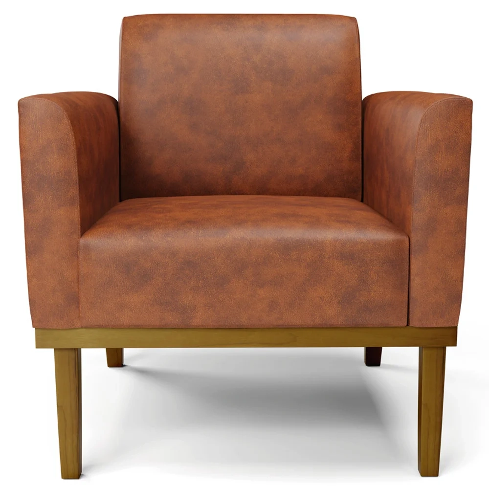 Sofá Namoradeira e 1 Poltrona Base Madeira Castanho Maressa Sintético PU Nozes - Ibiza