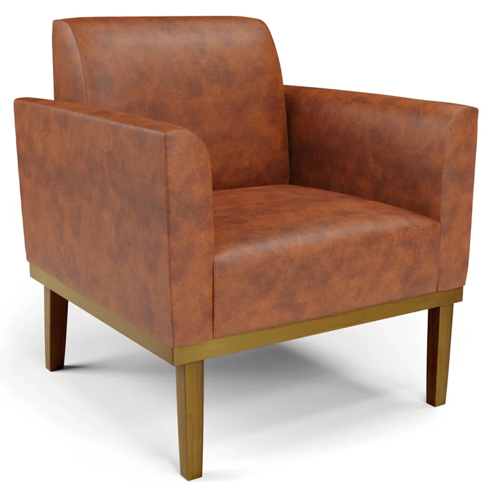 Sofá Namoradeira e 1 Poltrona Base Madeira Castanho Maressa Sintético PU Nozes - Ibiza