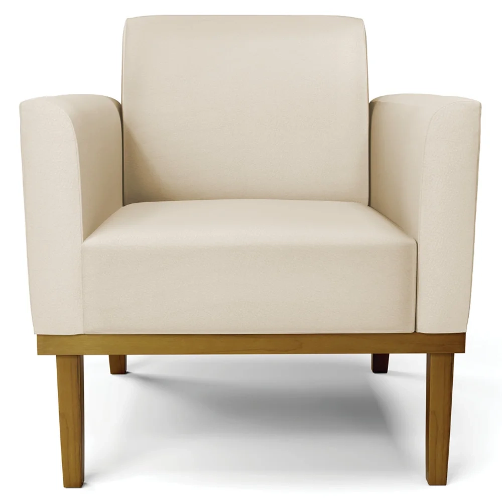 Sofá Namoradeira e 1 Poltrona Base Madeira Castanho Maressa Sintético Bege - Ibiza