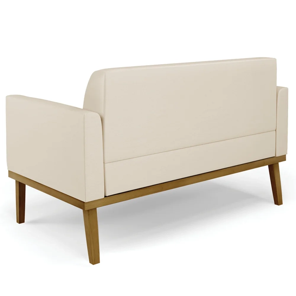 Sofá Namoradeira e 1 Poltrona Base Madeira Castanho Maressa Sintético Bege - Ibiza