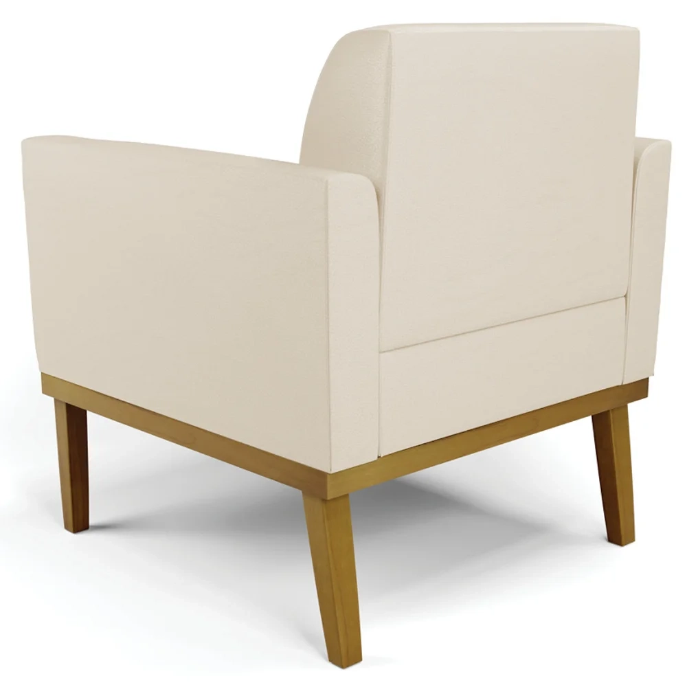 Sofá Namoradeira e 1 Poltrona Base Madeira Castanho Maressa Sintético Bege - Ibiza