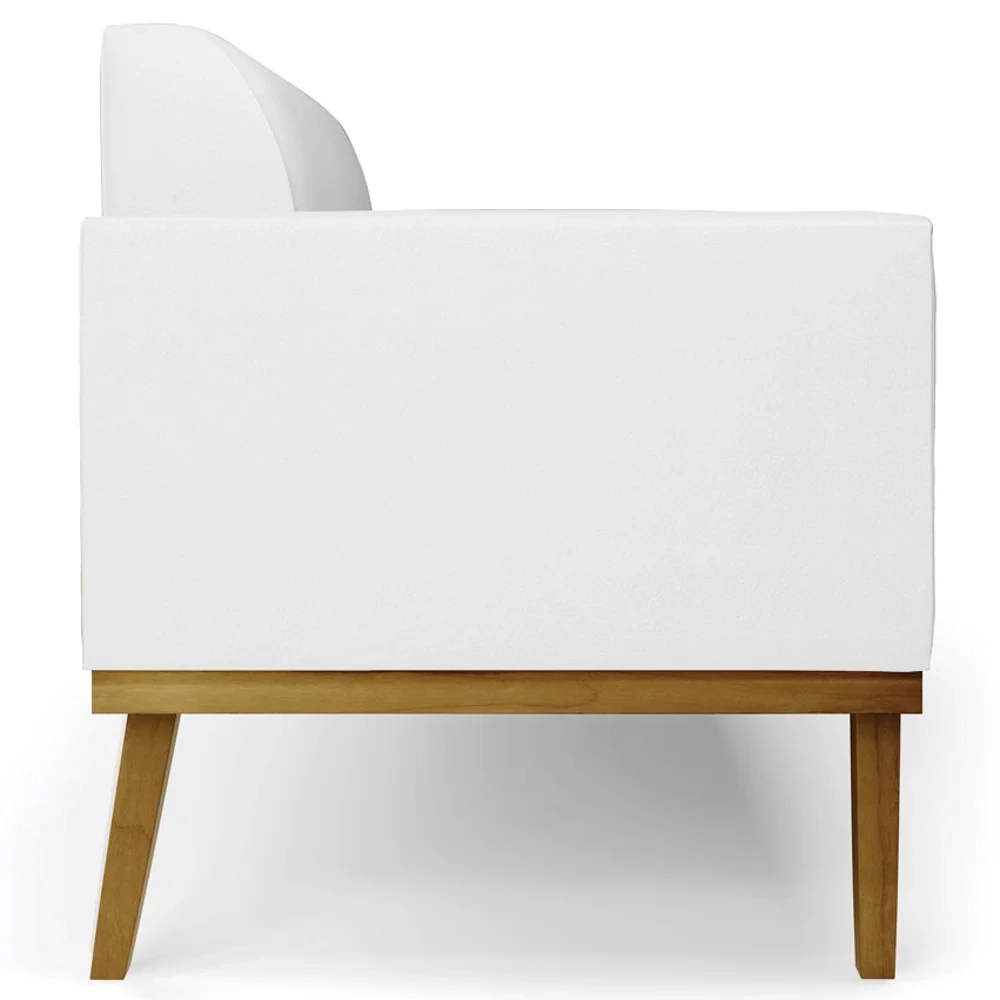 Sofá Namoradeira e 1 Poltrona Base Madeira Castanho Maressa Sintético Branco - Ibiza