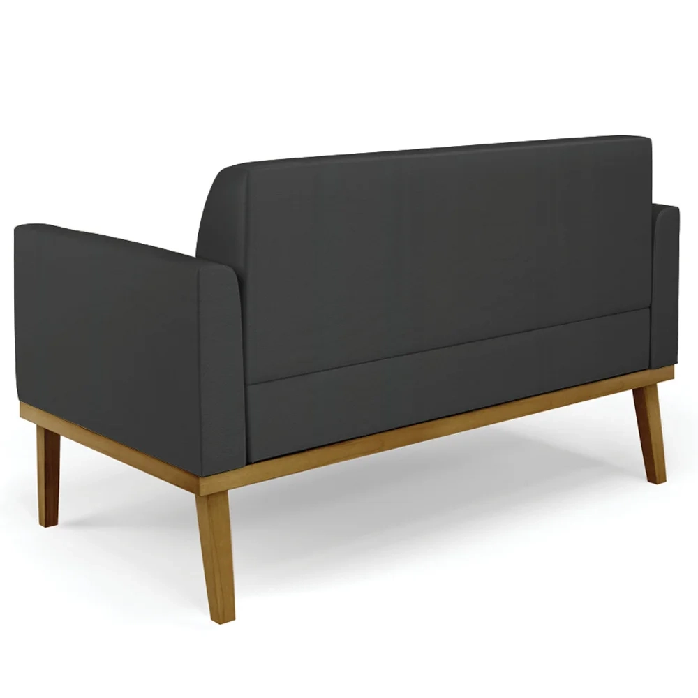 Sofá Namoradeira e 1 Poltrona Base Madeira Castanho Maressa Sintético Preto - Ibiza