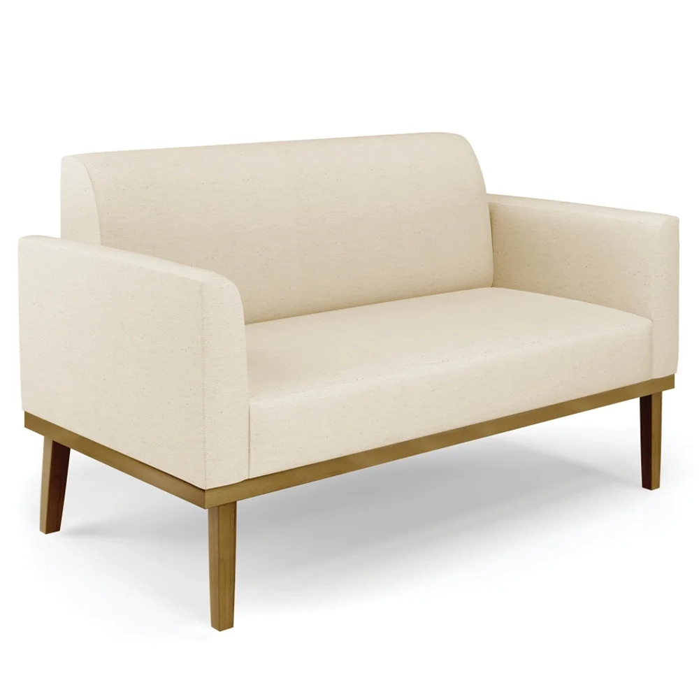 Sofá Namoradeira e 1 Poltrona Base Madeira Castanho Maressa Linho Bege - Ibiza