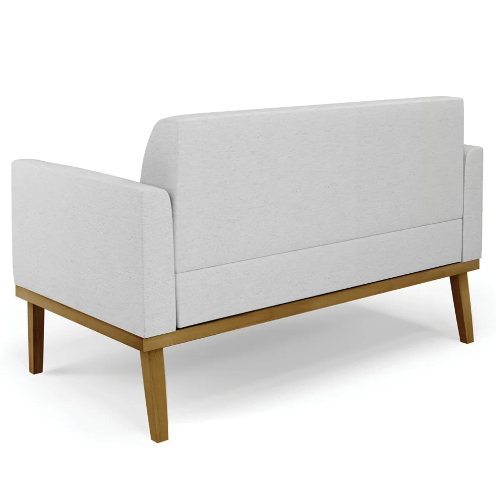 Sofá Namoradeira e 1 Poltrona Base Madeira Castanho Maressa Linho Cinza - Ibiza