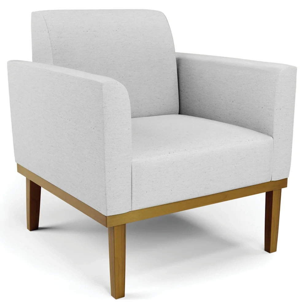 Sofá Namoradeira e 1 Poltrona Base Madeira Castanho Maressa Linho Cinza - Ibiza