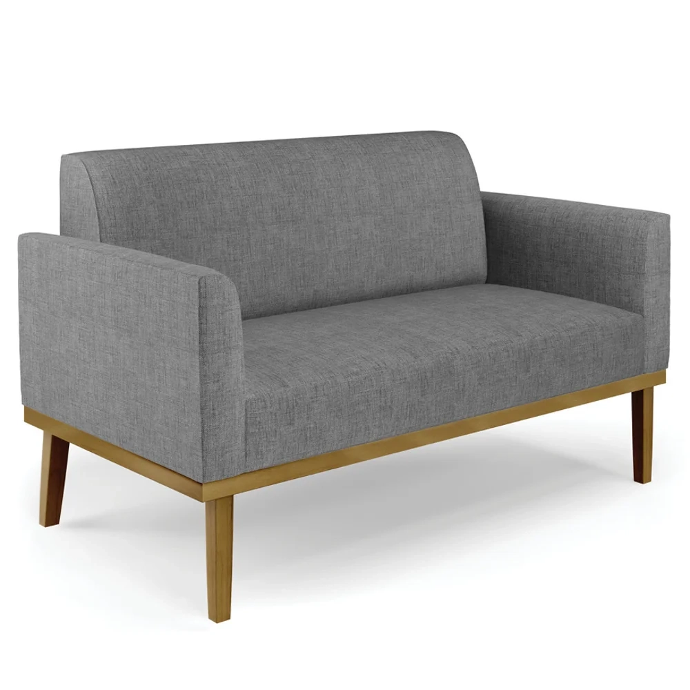 Sofá Namoradeira e 1 Poltrona Base Madeira Castanho Maressa Linho Grafite - Ibiza