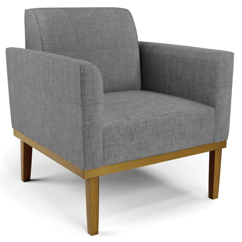 Sofá Namoradeira e 1 Poltrona Base Madeira Castanho Maressa Linho Grafite - Ibiza