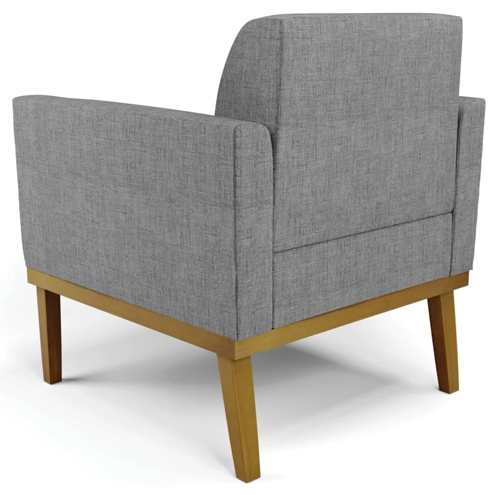 Sofá Namoradeira e 2 Poltronas Base Madeira Castanho Maressa Linho Grafite - Ibiza