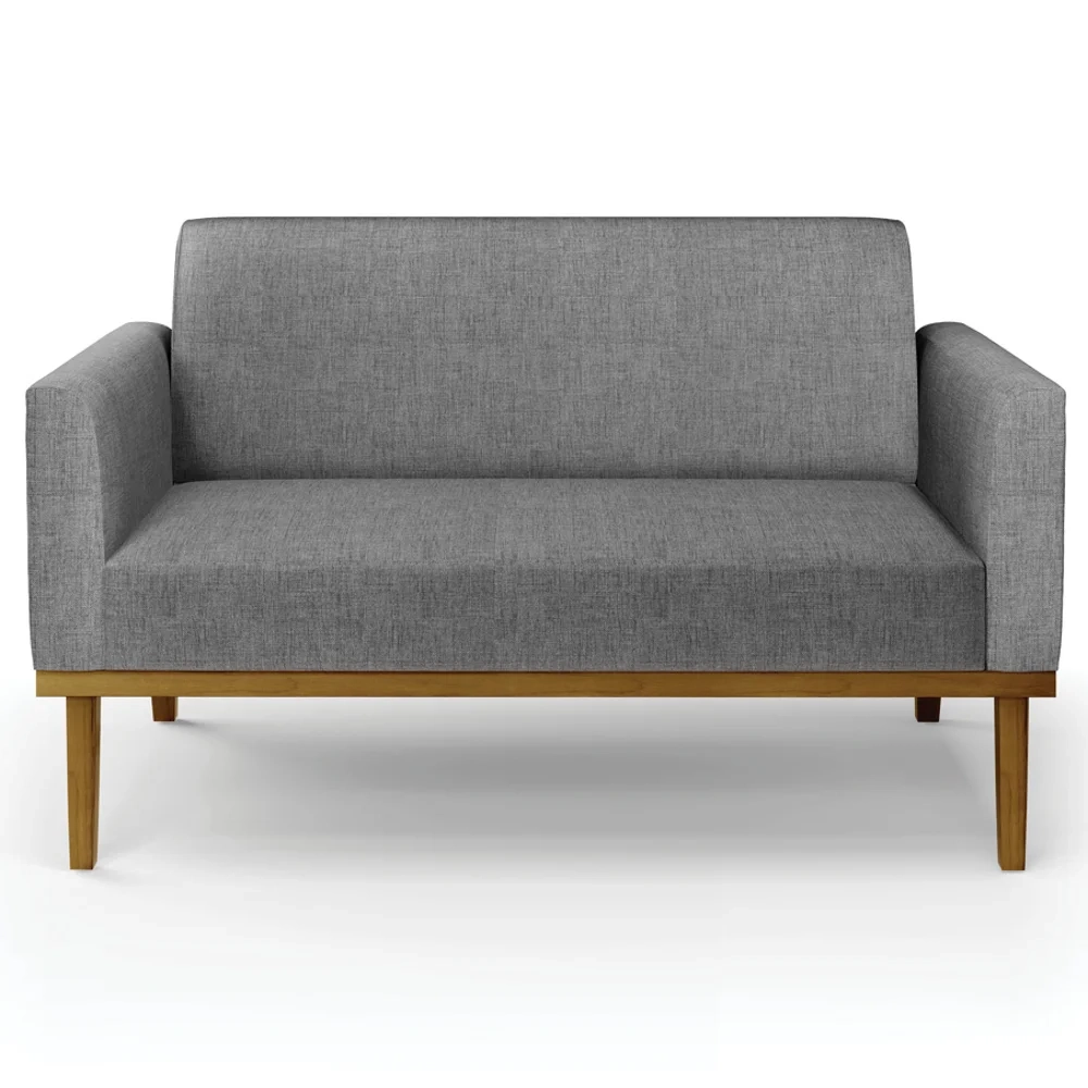 Sofá Namoradeira e 2 Poltronas Base Madeira Castanho Maressa Linho Grafite - Ibiza