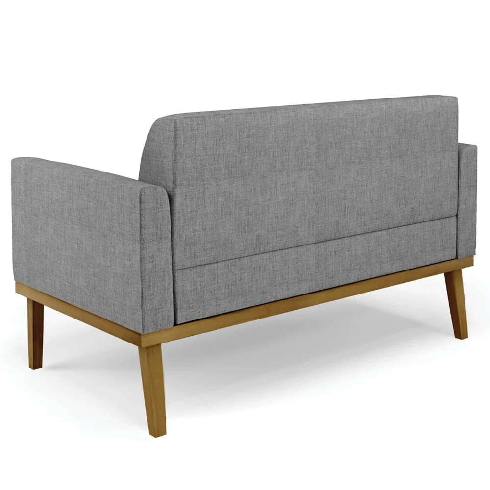 Sofá Namoradeira e 2 Poltronas Base Madeira Castanho Maressa Linho Grafite - Ibiza