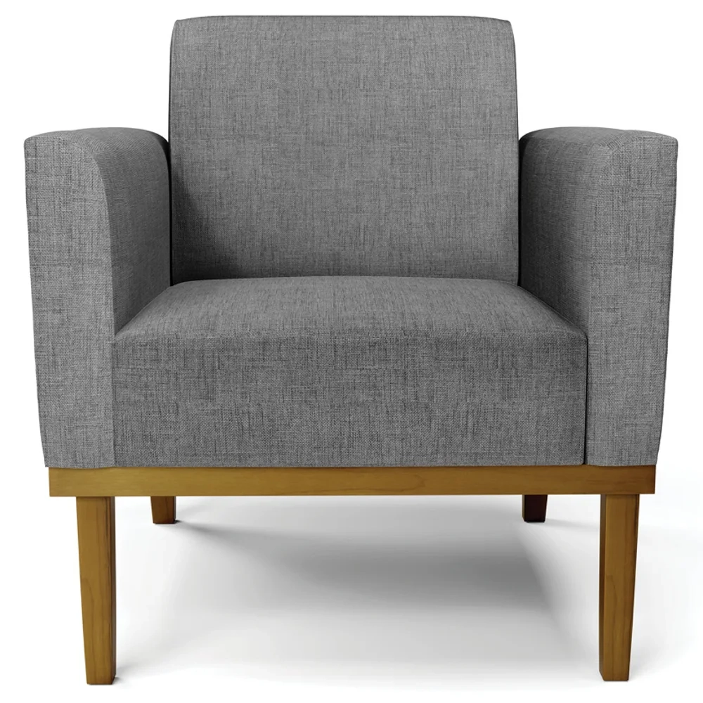 Sofá Namoradeira e 2 Poltronas Base Madeira Castanho Maressa Linho Grafite - Ibiza