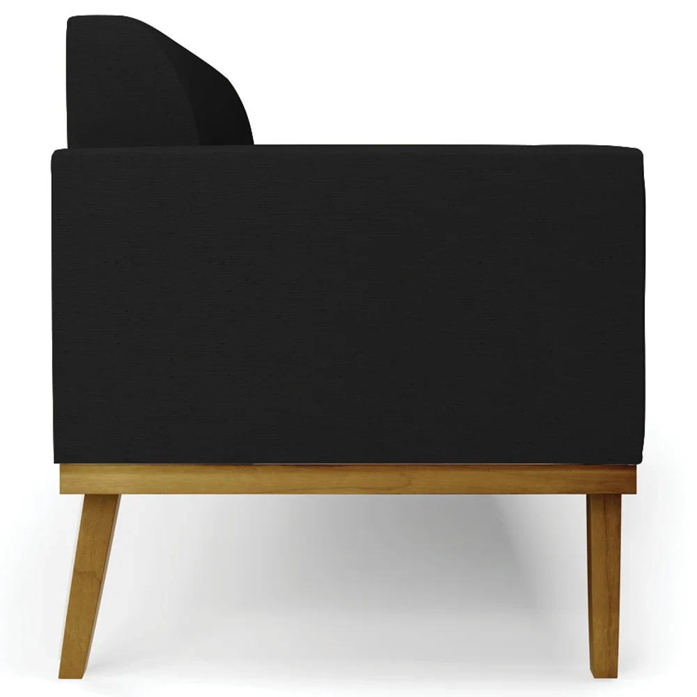 Sofá Namoradeira e 2 Poltronas Base Madeira Castanho Maressa Linho Preto - Ibiza