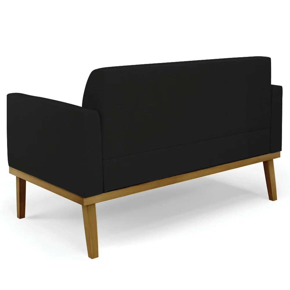 Sofá Namoradeira e 2 Poltronas Base Madeira Castanho Maressa Linho Preto - Ibiza