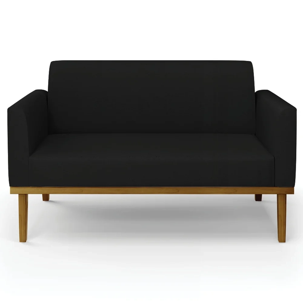 Sofá Namoradeira e 1 Poltrona Base Madeira Castanho Maressa Linho Preto - Ibiza