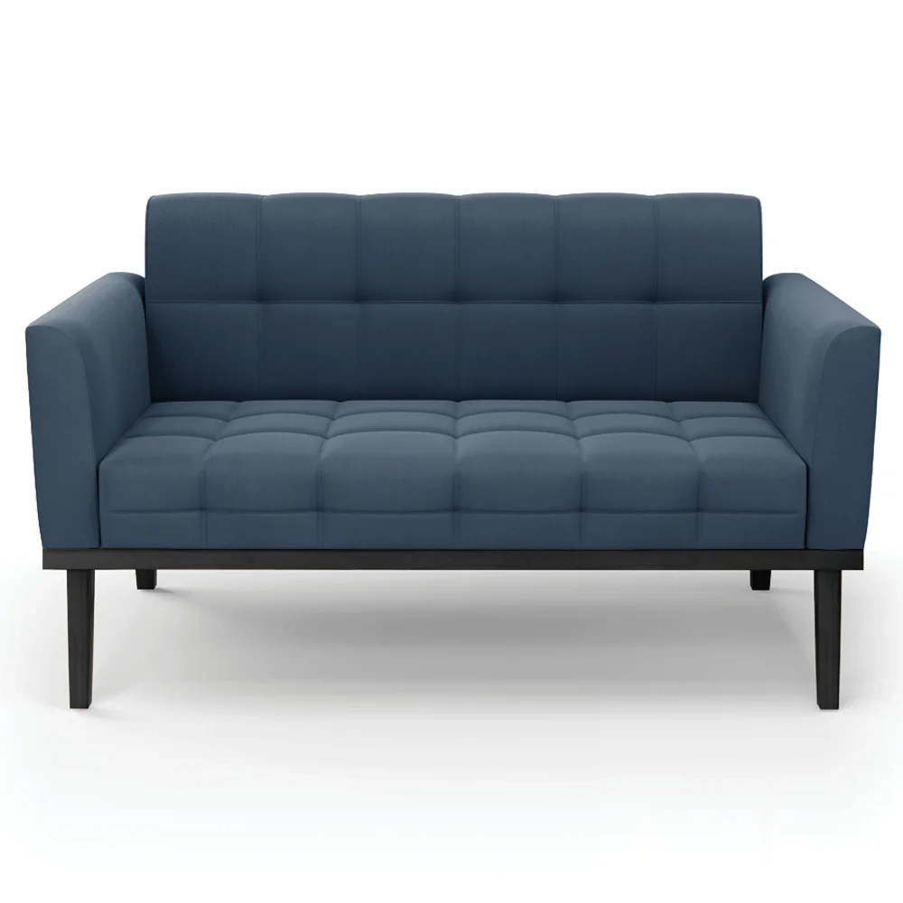 Sofá Namoradeira Base Madeira Preto Ana Suede Azul Marinho - Ibiza