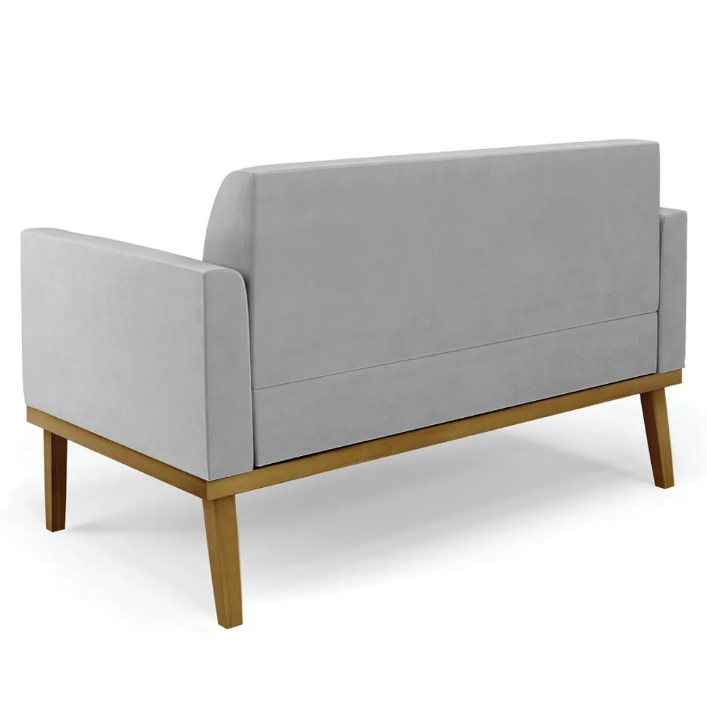 Sofá Namoradeira e 1 Poltrona Base Madeira Castanho Maressa Suede Cinza - Ibiza