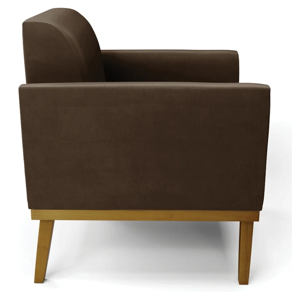 Sofá Namoradeira e 1 Poltrona Base Madeira Castanho Maressa Suede Marrom - Ibiza