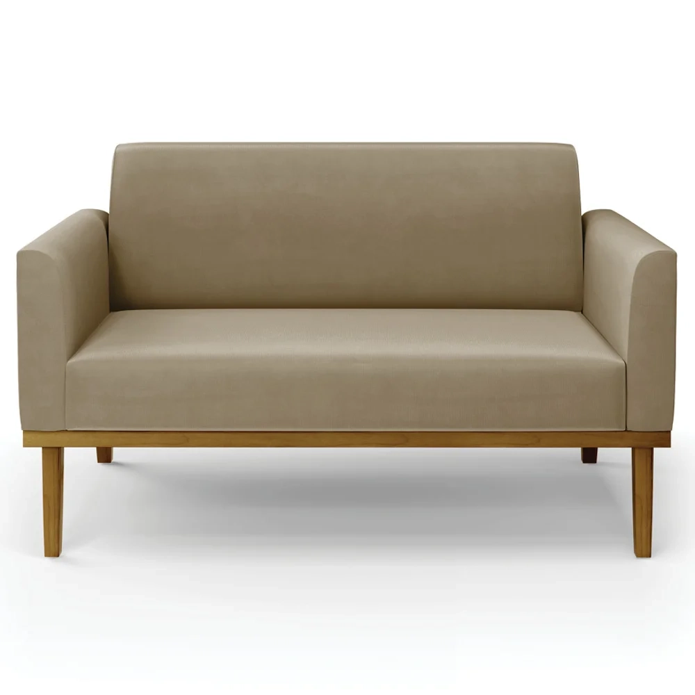 Sofá Namoradeira e 1 Poltrona Base Madeira Castanho Maressa Suede Marrom RT - Ibiza