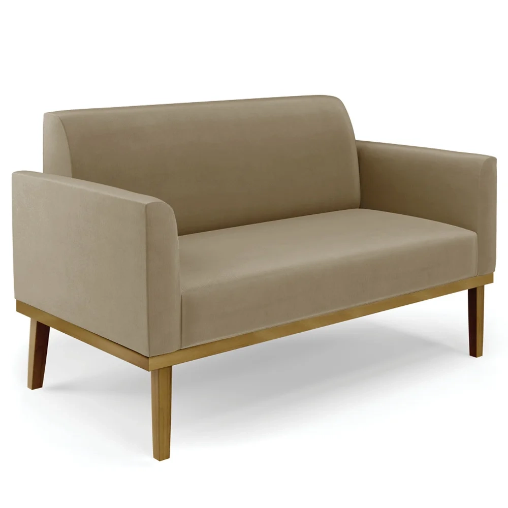 Sofá Namoradeira e 1 Poltrona Base Madeira Castanho Maressa Suede Marrom RT - Ibiza