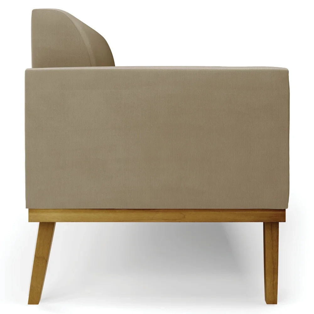 Sofá Namoradeira e 1 Poltrona Base Madeira Castanho Maressa Suede Marrom RT - Ibiza