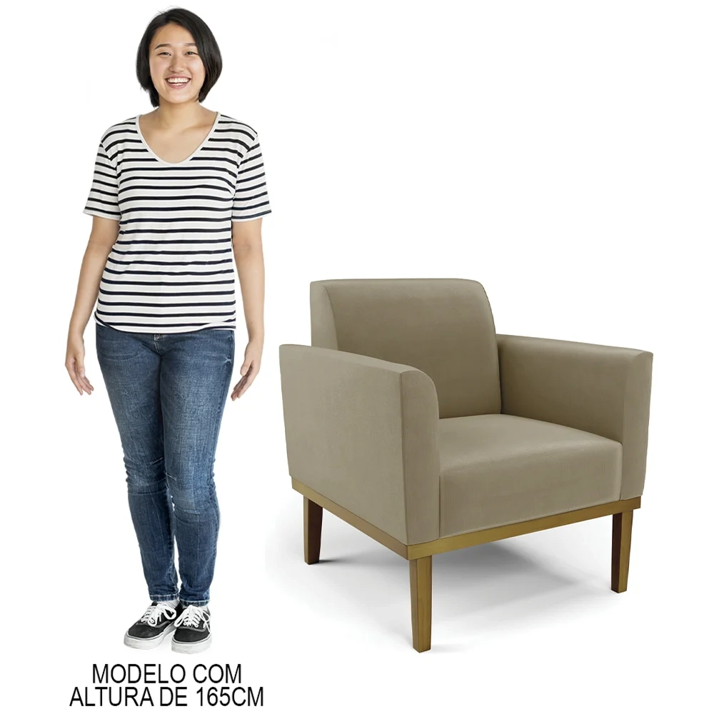 Sofá Namoradeira e 1 Poltrona Base Madeira Castanho Maressa Suede Marrom RT - Ibiza