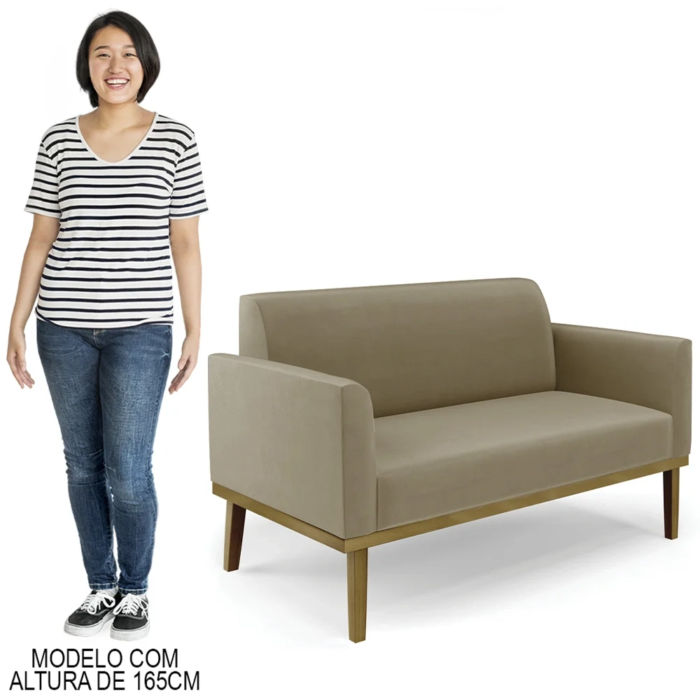 Sofá Namoradeira e 1 Poltrona Base Madeira Castanho Maressa Suede Marrom RT - Ibiza