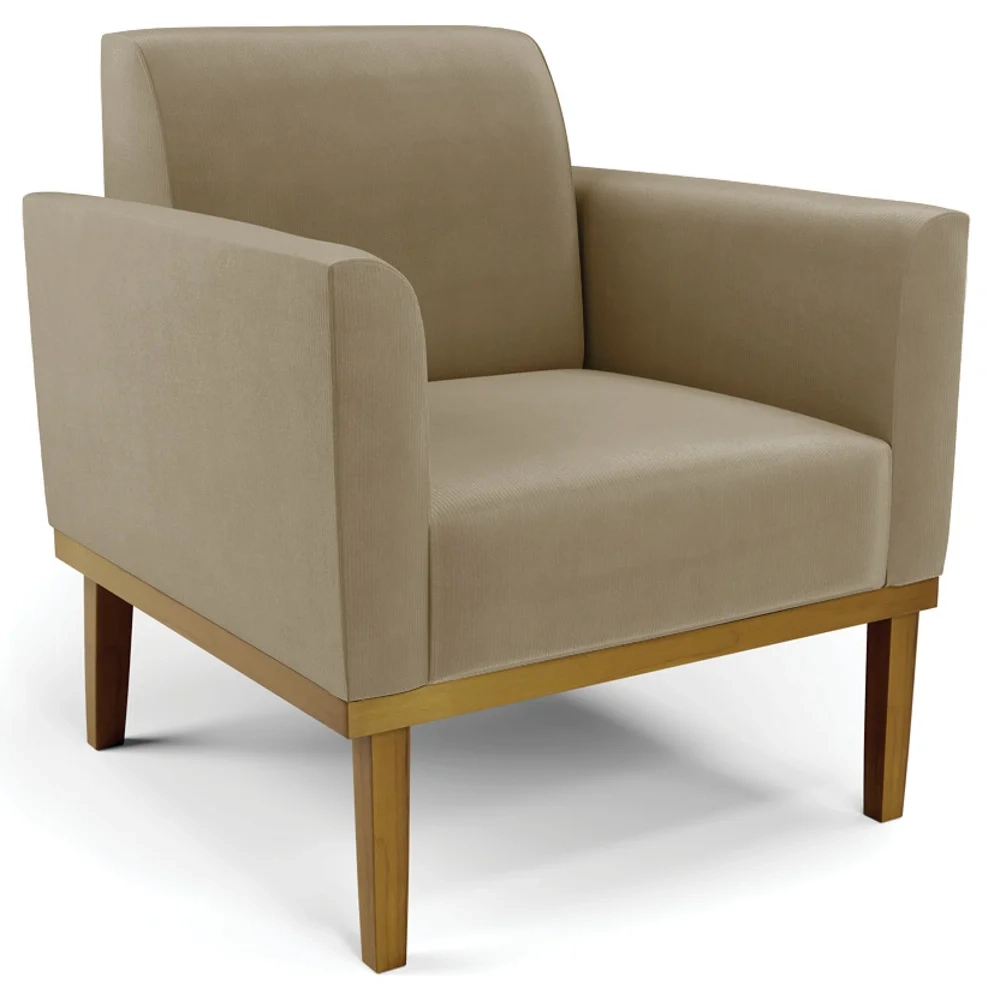 Sofá Namoradeira e 1 Poltrona Base Madeira Castanho Maressa Suede Marrom RT - Ibiza