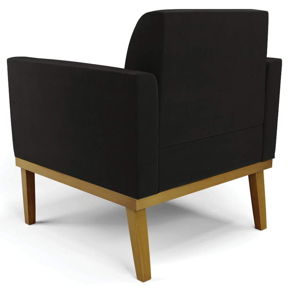 Sofá Namoradeira e 1 Poltrona Base Madeira Castanho Maressa Suede Preto - Ibiza