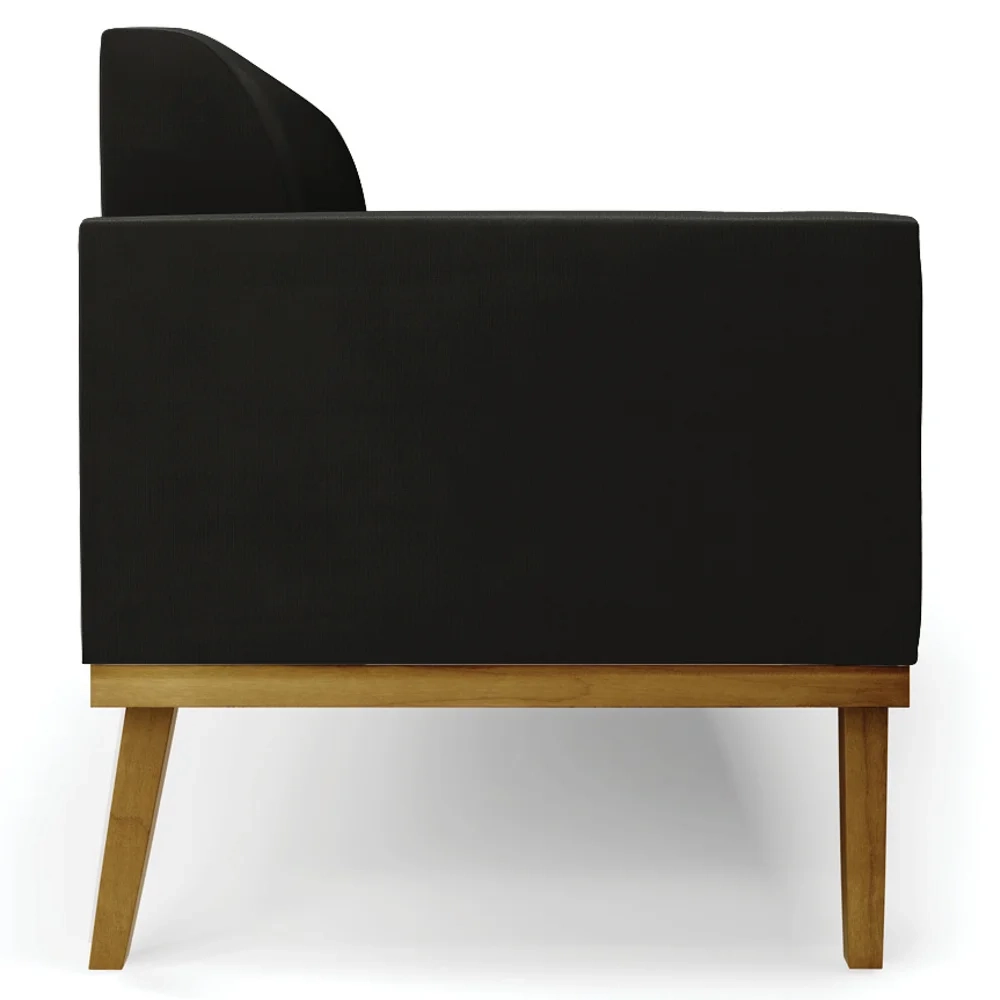 Sofá Namoradeira e 1 Poltrona Base Madeira Castanho Maressa Suede Preto - Ibiza