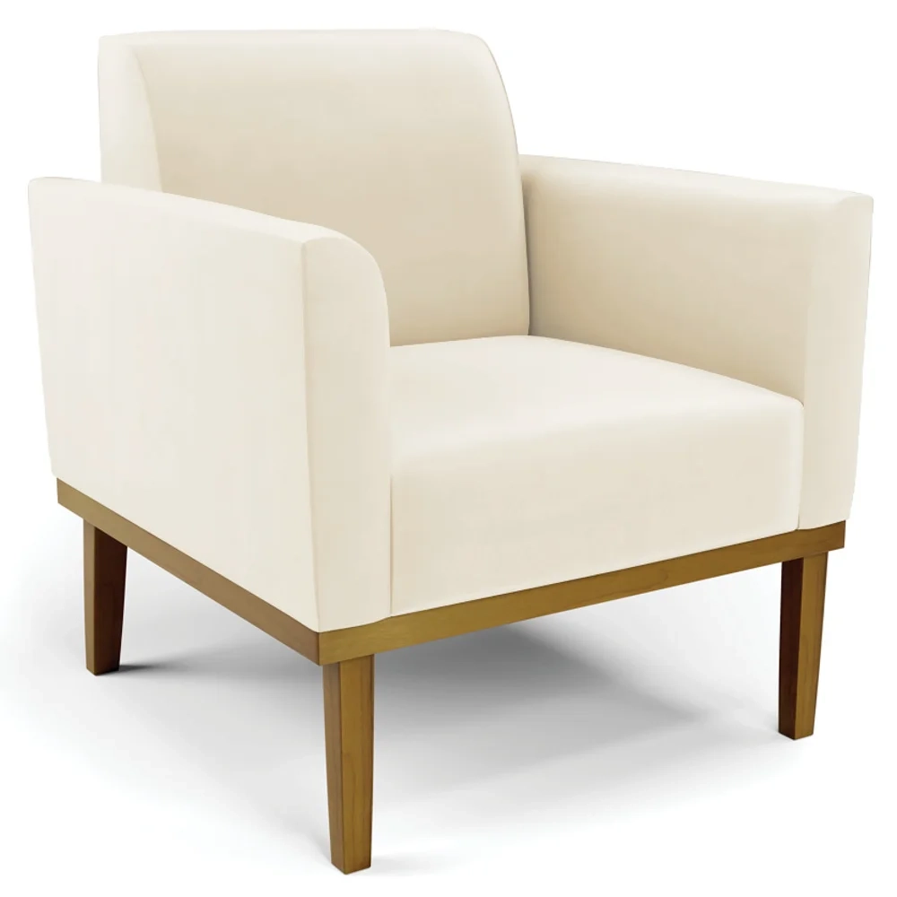 Sofá Namoradeira e 1 Poltrona Base Madeira Castanho Maressa Veludo Bege - Ibiza