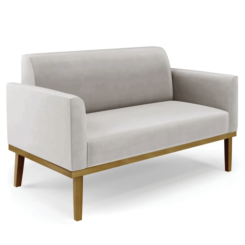 Sofá Namoradeira e 1 Poltrona Base Madeira Castanho Maressa Veludo Cinza - Ibiza