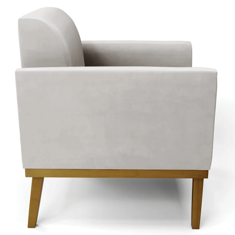 Sofá Namoradeira e 1 Poltrona Base Madeira Castanho Maressa Veludo Cinza - Ibiza