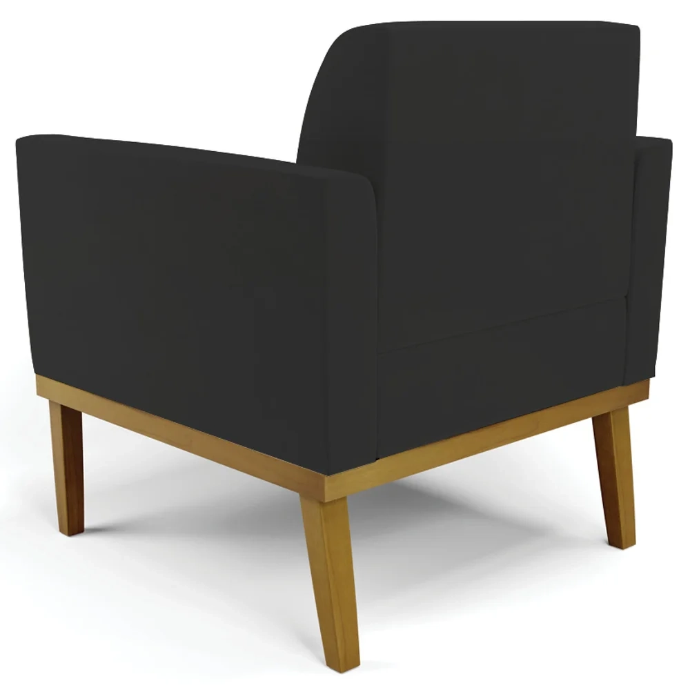 Sofá Namoradeira e 1 Poltrona Base Madeira Castanho Maressa Veludo Preto - Ibiza