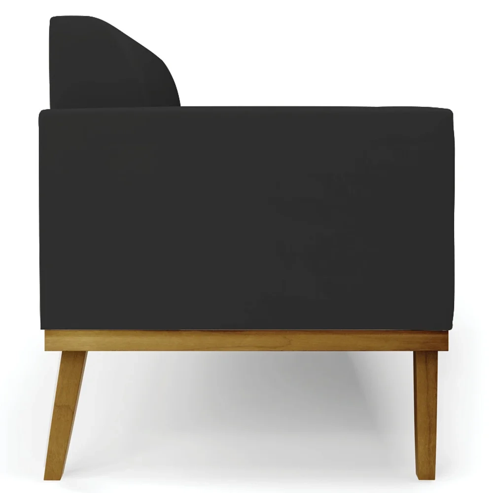 Sofá Namoradeira e 1 Poltrona Base Madeira Castanho Maressa Veludo Preto - Ibiza