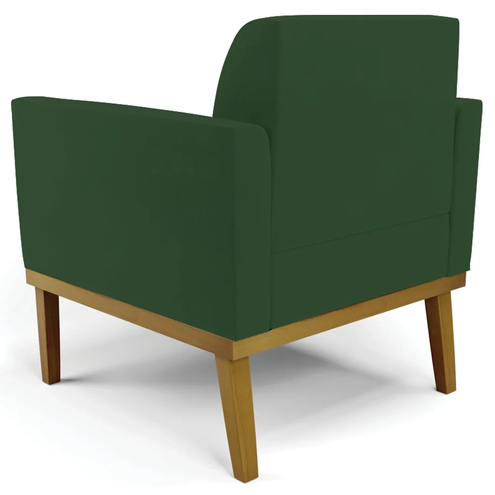 Sofá Namoradeira e 1 Poltrona Base Madeira Castanho Maressa Veludo Verde - Ibiza