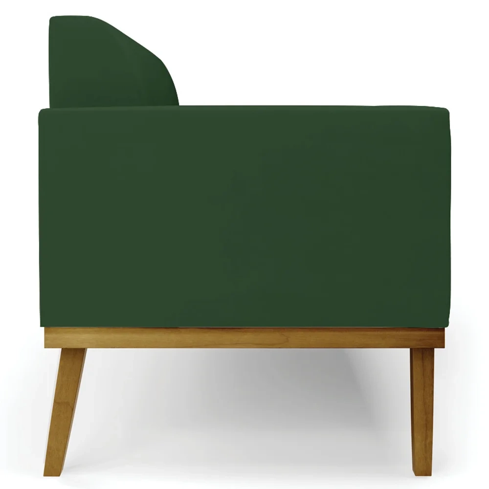 Sofá Namoradeira e 1 Poltrona Base Madeira Castanho Maressa Veludo Verde - Ibiza