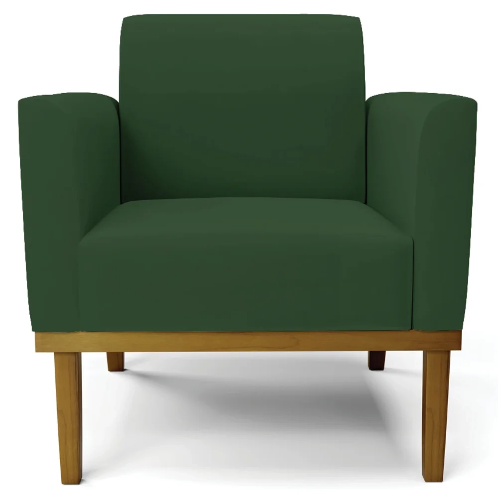 Sofá Namoradeira e 1 Poltrona Base Madeira Castanho Maressa Veludo Verde - Ibiza