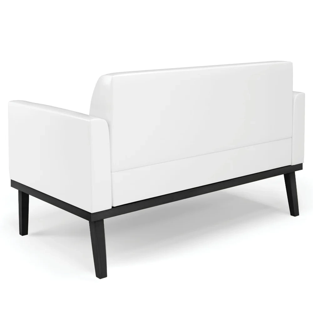 Sofá Namoradeira e 1 Poltrona Base Madeira Preto Maressa Sintético PU Branco - Ibiza