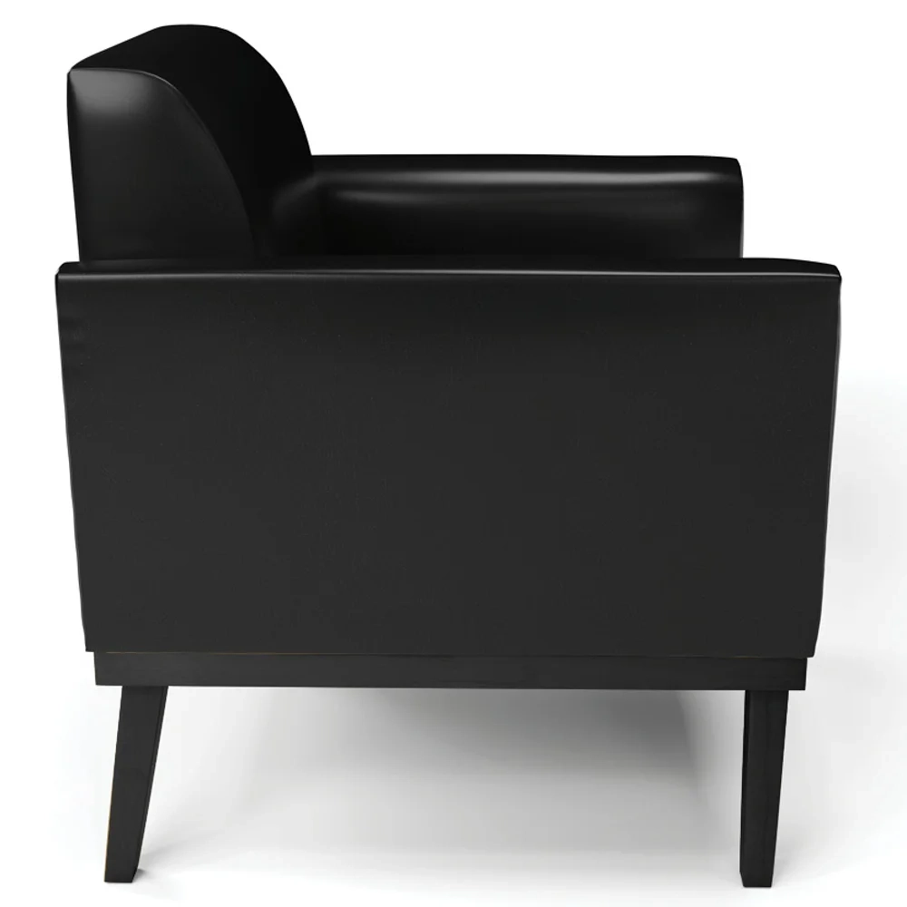 Sofá Namoradeira e 1 Poltrona Base Madeira Preto Maressa Sintético PU Preto - Ibiza