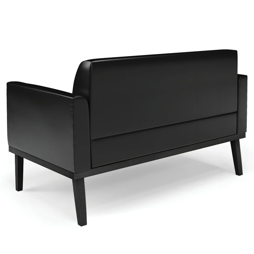 Sofá Namoradeira e 1 Poltrona Base Madeira Preto Maressa Sintético PU Preto - Ibiza